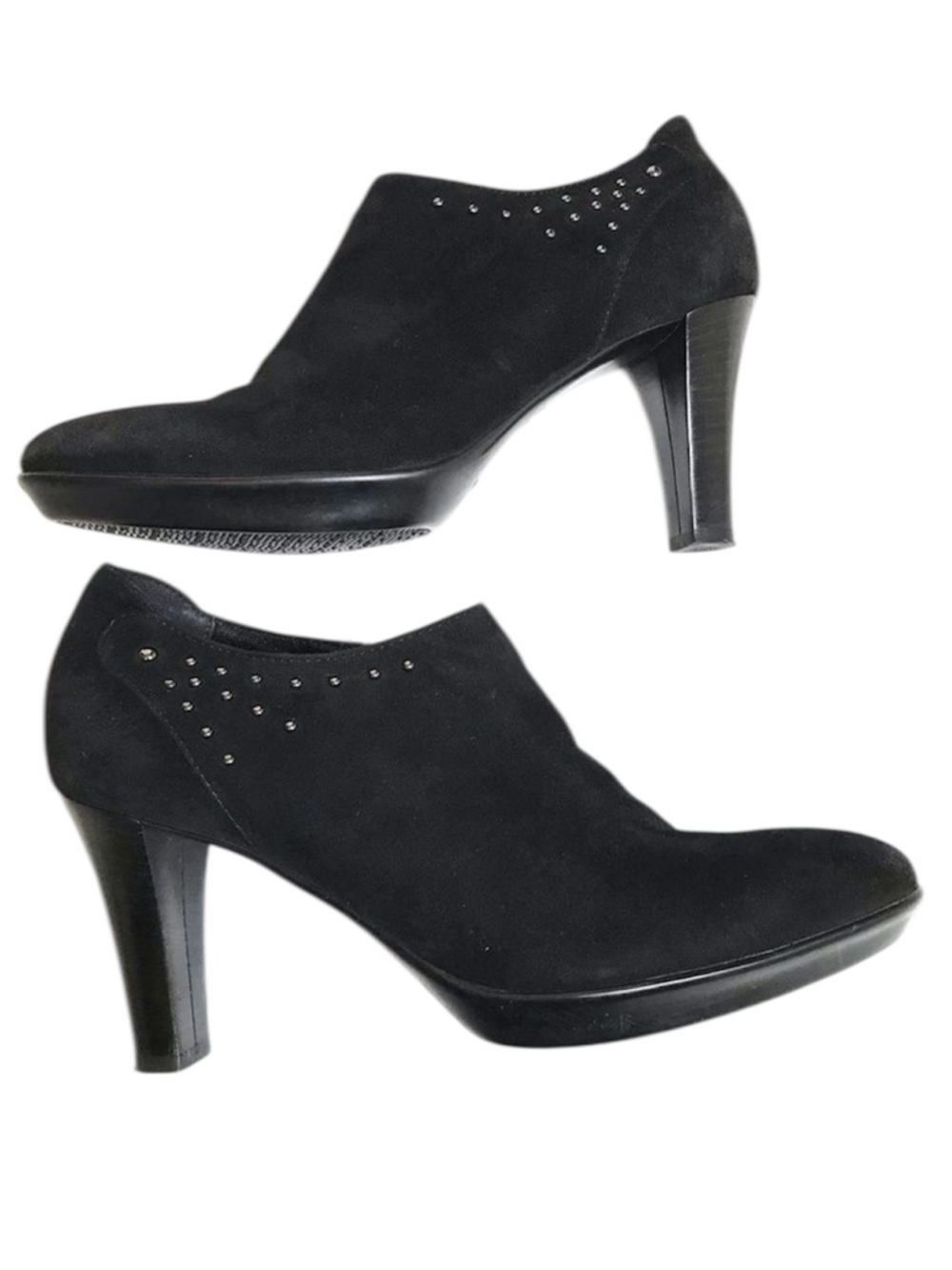 Aquatalia Black Suede Ankle Booties Studded Heel Italy Size 8